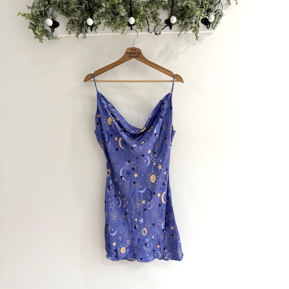 Zara Satin Mini Slip Dress In Lilac With Stars Medium M 57438